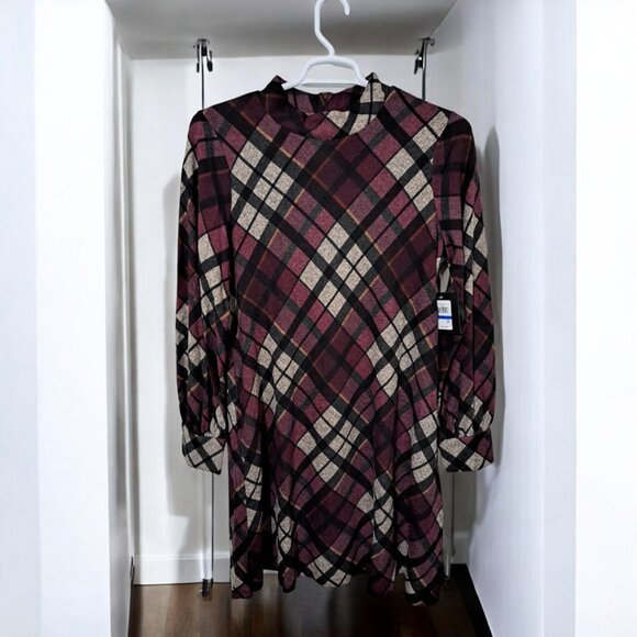 Jessica Howard Size XL 18 Long Sleeve Shift Dress  Purple / Eggplant Plaid - Picture 3 of 15